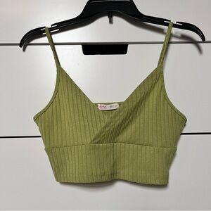 Green Ribbed Crop Top